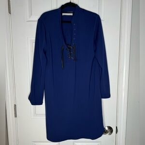 AMANDA UPRICHARD Navy Blue Long Sleeve Mini Dress Leather Lace Front Size Medium